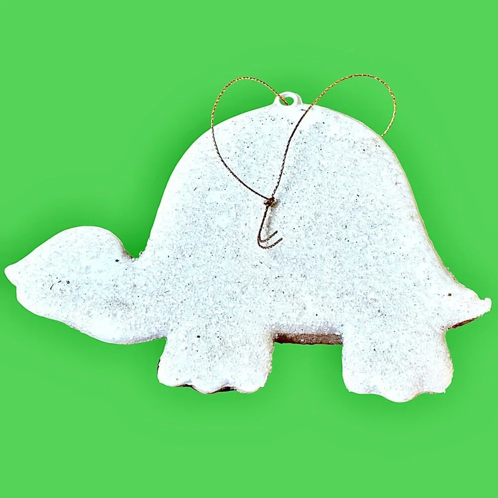 Vintage Handmade Turtle Ornament Christmas Tree Decor White Glitter